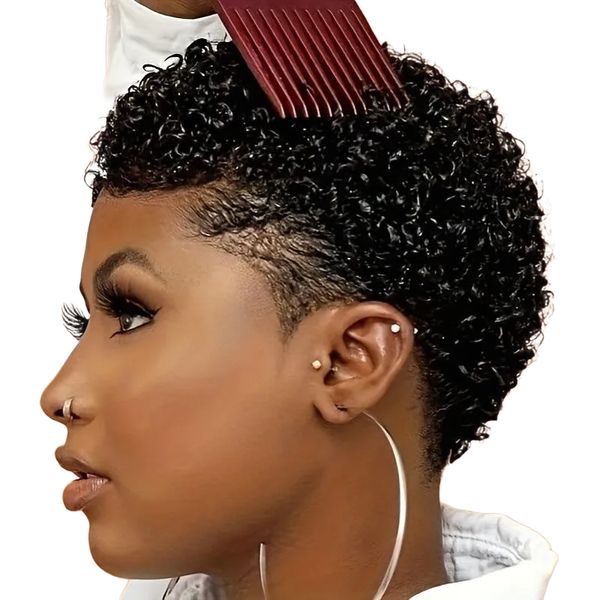 Geebuy Afro Curly Machine Made Wig-Brazilian Hair Glueless Pixie Cut Wig
