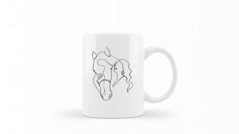 Designer Line Art Coffee Mug - Horse Affection