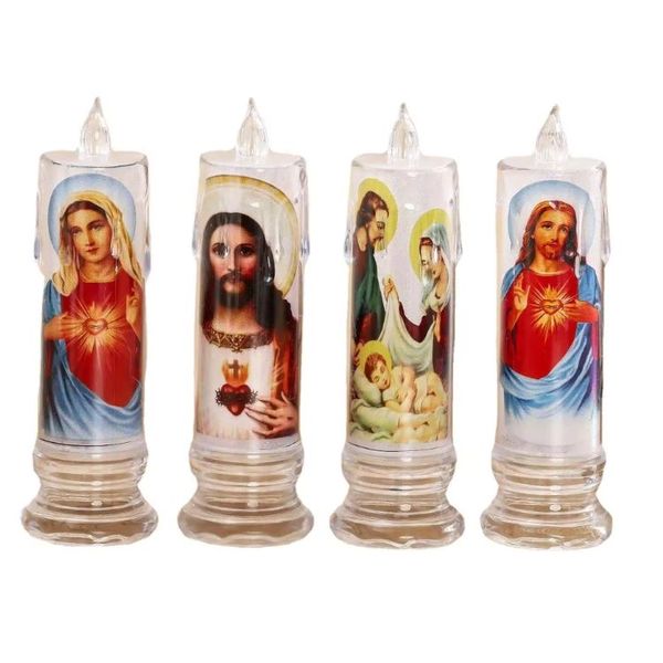 LED Religious Prayer Candles - 4-Piece Sacred Heart and Holy Family Set