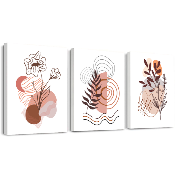 Set of 3 A3 Wall Art Printed on White Veneered Chipboard - Boho Art Style