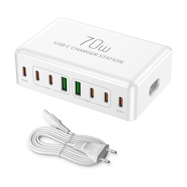8 Ports USB Multiple Charger Fast Charging 70W USB C Charging Station