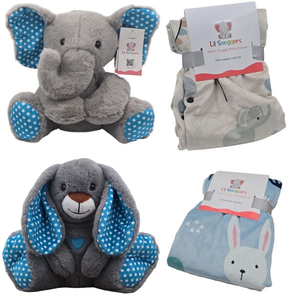 Lil Snuggers Microwavable Stuffed Animal &amp; Blanket Set - 2 Pack Blue Accent