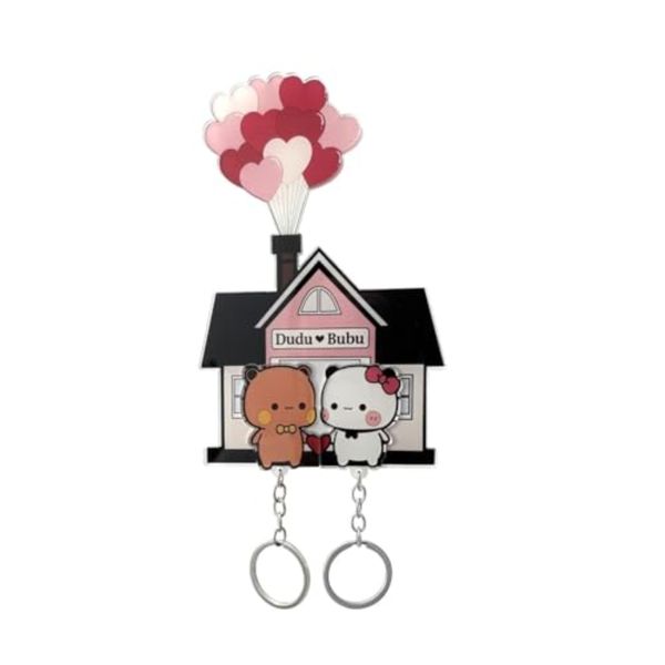 Cartoon Couple Fridge Magnet Pendant Keychain Charm Decorative Gift