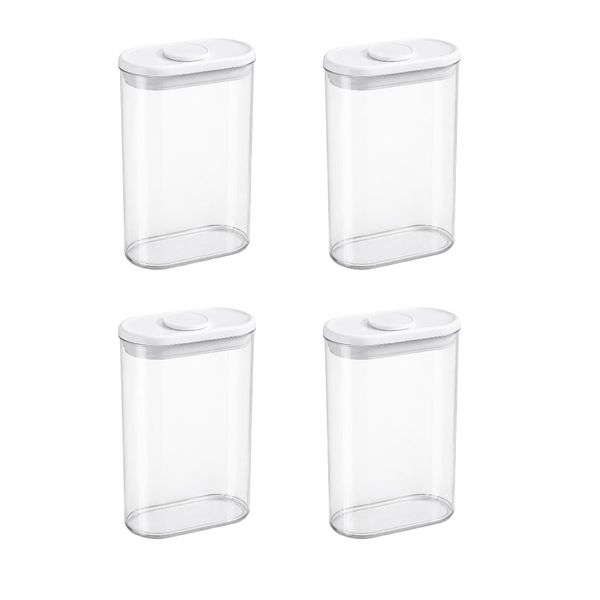 4 Pack - 1L Plastic Food Storage Container With Lid - Transparent &amp; White