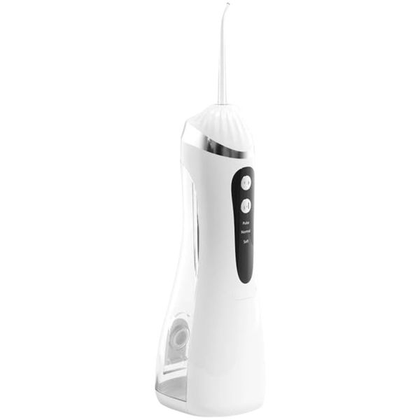 Electric dental flosser, rechargeable travel size, IPX7 waterproof rating.
