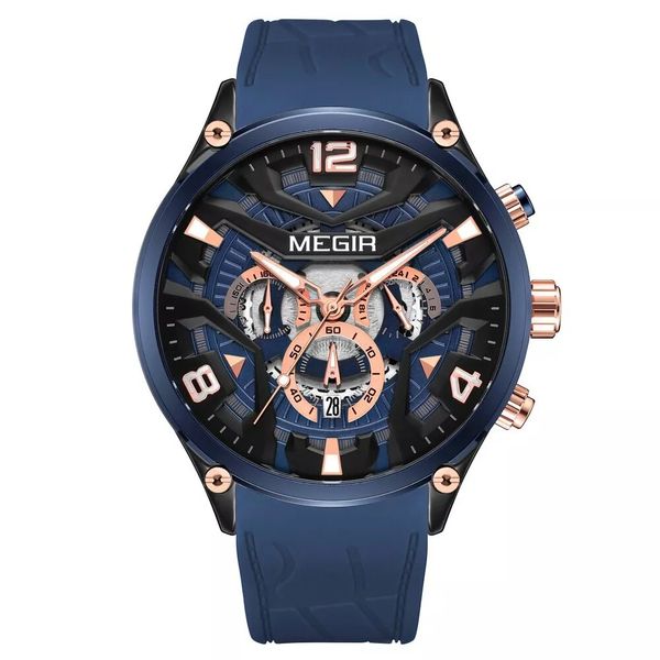 MEGIR - Men's Chronograph Watch With Glow In The Dark Functionality - Blue