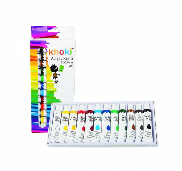 Khoki Acrylic Paint Set 12 Tubes 12ml - Vibrant Colors for Artists - 2 Pack