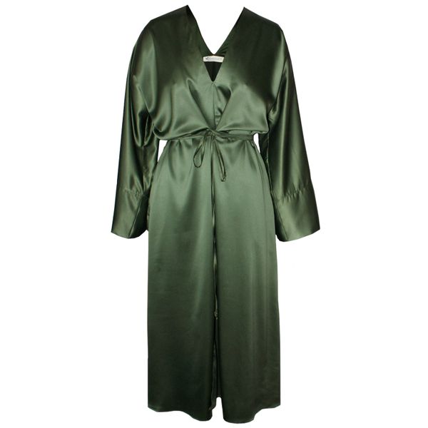 Nucleus Osaka Dress in Olive Green Matt Satin
