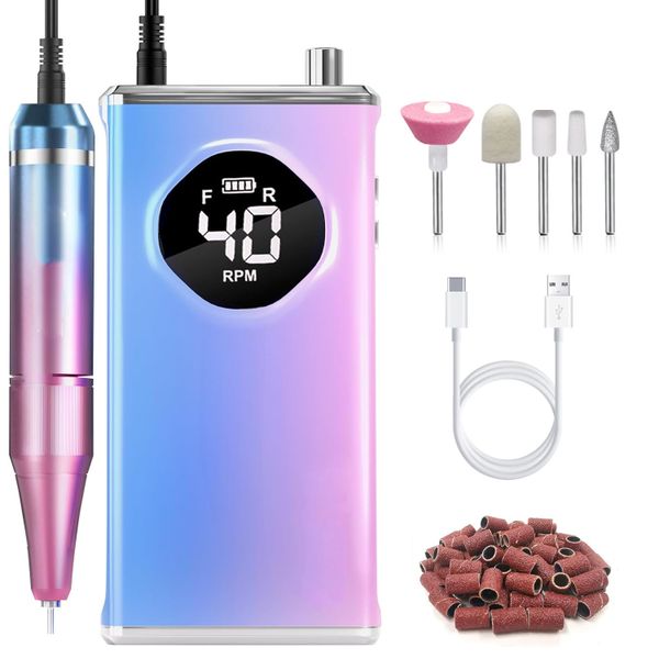 Electric Nail Drill File 40000 RPM, Bits Kit for Acrylic Gel Nails Polish
