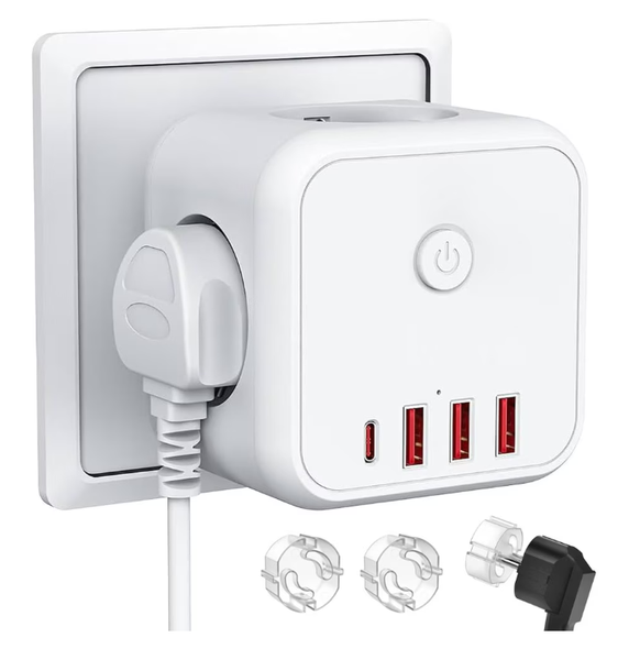 Cube Power Strip with USB Ports, 3 Sockets
