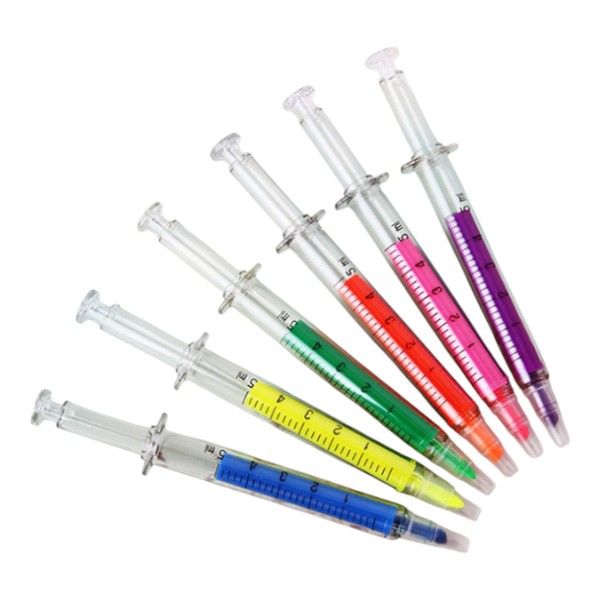 6 Piece - Realistic Syringe Highlighters Set - Multi-Color