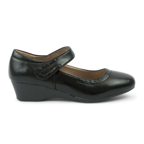 TTP Classic Ladies Wedge Heel Courts with Loop and Hook Strap - Black