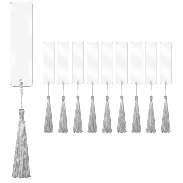 Clear Acrylic Bookmark and Tassel Set - Silver Tassels