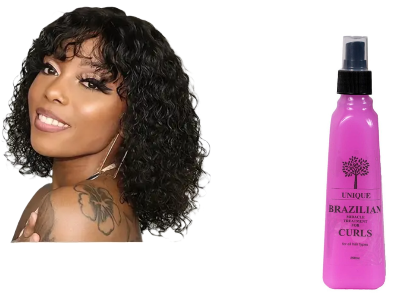 Human Hair - Curly Glueless Fringe Wig with Miracle Treatment Combo
