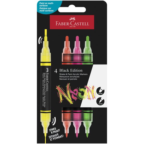 Faber-Castell, Black Edition Shake&amp;Paint Acrylic Markers x 4 Neon