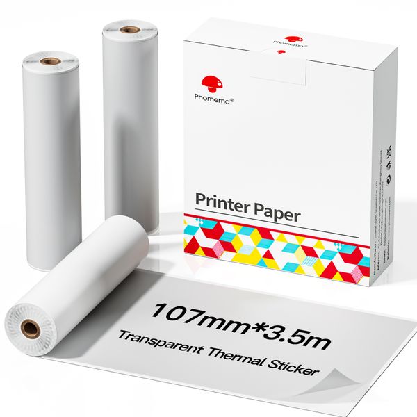 Phomemo Transparent Thermal Paper 107mmx3.5m Q22-TTRMS for M832 Printer