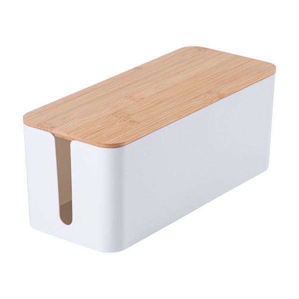Large Bamboo Cover Cable Management Storage Box - Black