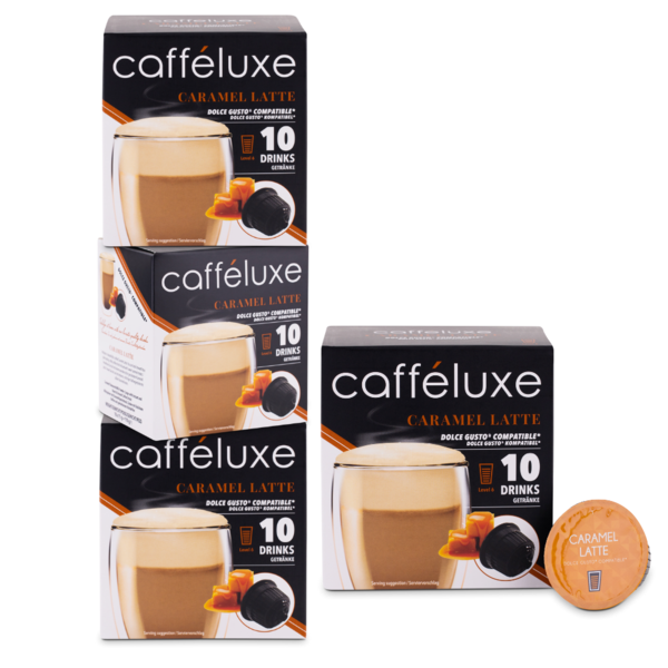Caffeluxe Dolce Gusto Compatible Caramel Latte Coffee Capsules 40 Box