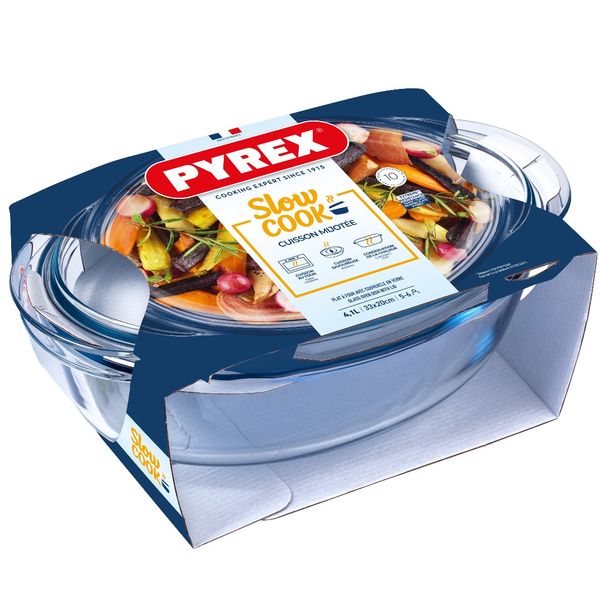 Pyrex - Essentials Glass Oval Casseroles Sticker Version With Lid - 3 Litre