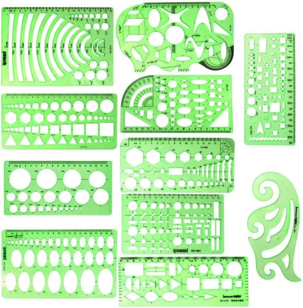 11 Pcs Geometric Drawing Template Measuring Ruler Transparent Plastic Ruler