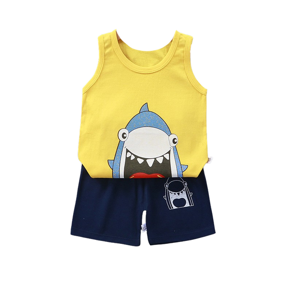 Boys Short Sleeve Summer Pyjamas - Yellow Shark