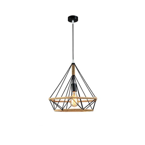 MS-03 Pendant Light with 9W Bulb - 3-Color Iron and Hemp Design
