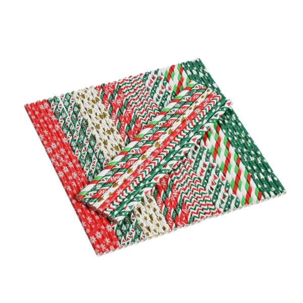 100 Piece Christmas Holiday Paper Straws- Multicolour