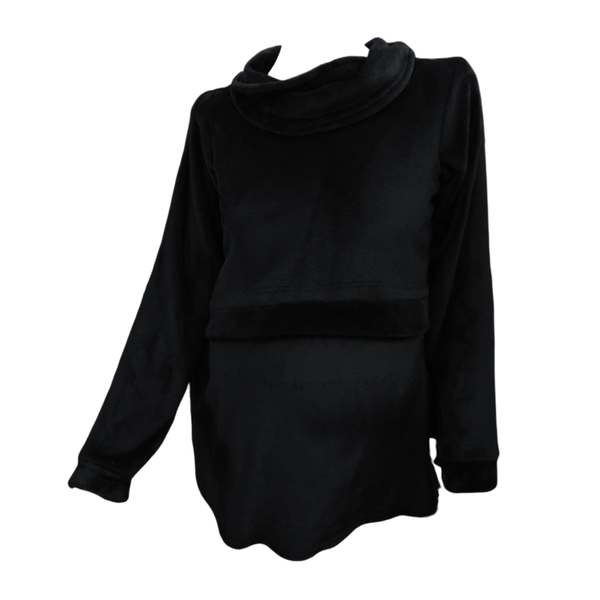 Maternity/Nursing - Fleece Cowl Neck Sweater - Black