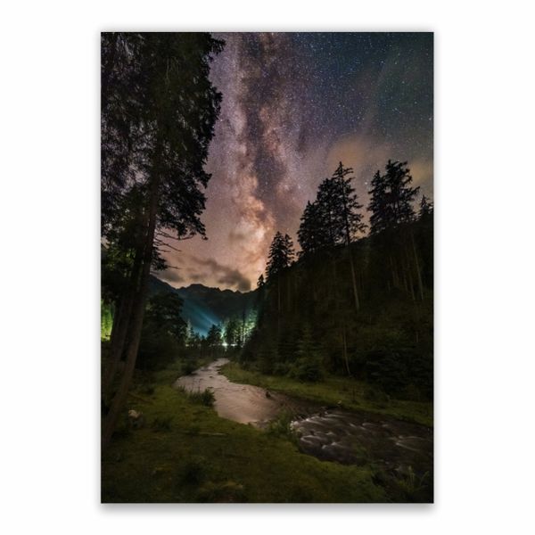 Forest River Landscape At Night Poster - A1