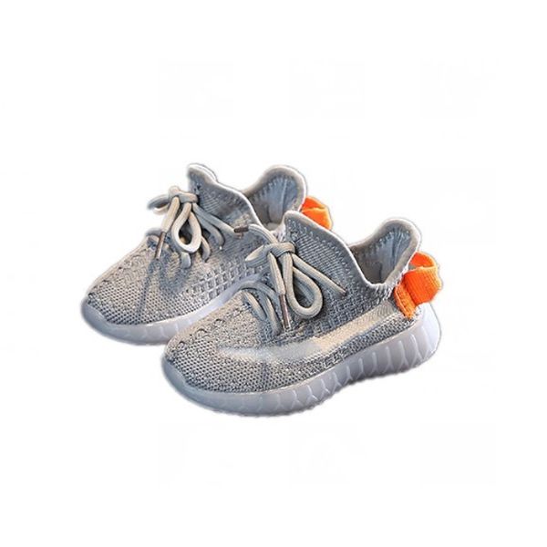 Olive Tree-Kids Glow In The Dark Non-Slip Sole Laced Knit Sneakers-Grey