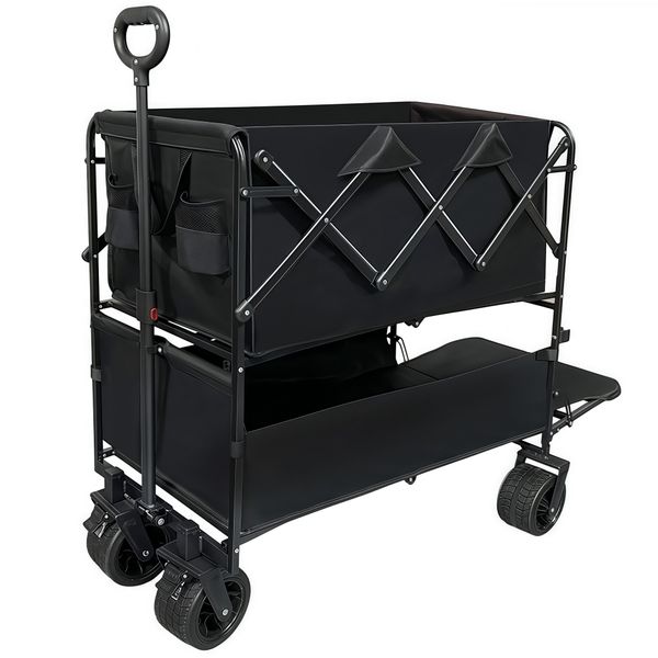 Double-Decker Camping Wagon Cart Large Foldable Camping Cart With Wheels