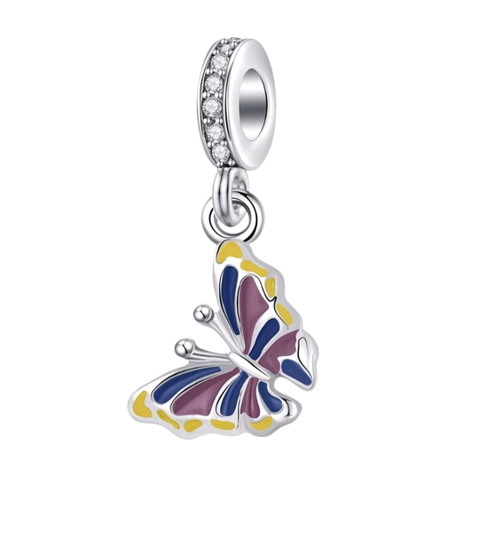 Yellow ,Blue and Purple Butterfly Charm / Pendant