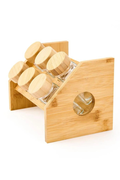 6-Piece Glass Spice Jar With Bamboo Stand