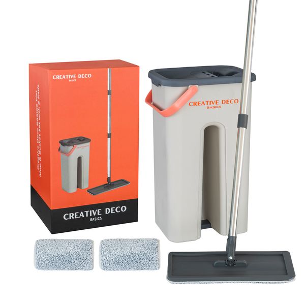 Creative Deco Basics Flat Mop/Bucket Set with 2 Pads