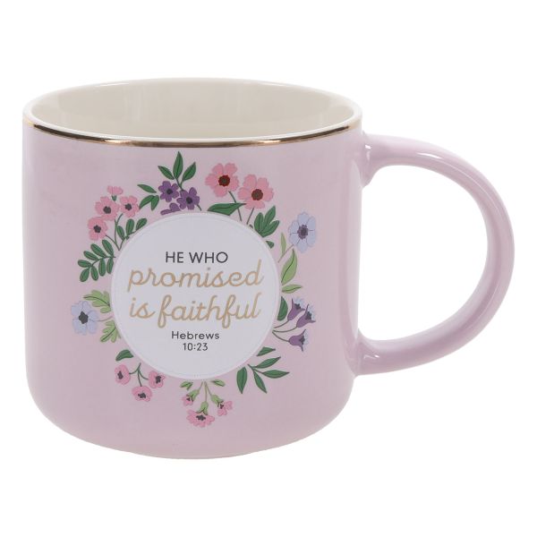 Mug - He Who Promised Is Faithful, Pink Floral