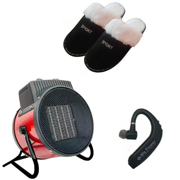 Heater Electric Space Heater &amp; Slippers With Free Bluetooth Earpiece