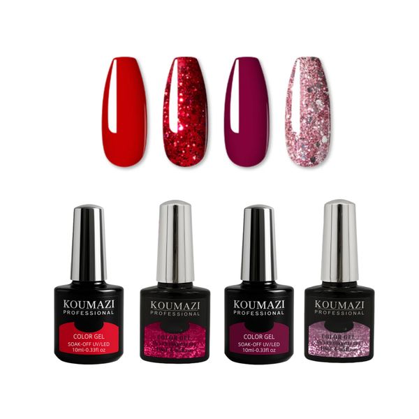 KOUMAZI Red Romance Gel Set - Classic Reds &amp; Sparkling Glitters