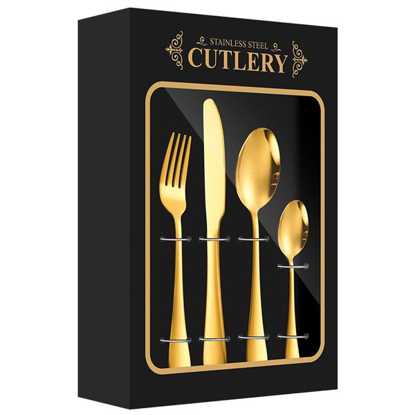 24 Piece Cutlery Set Stainless Steel Flatware with Knife Fork Spoon Gold