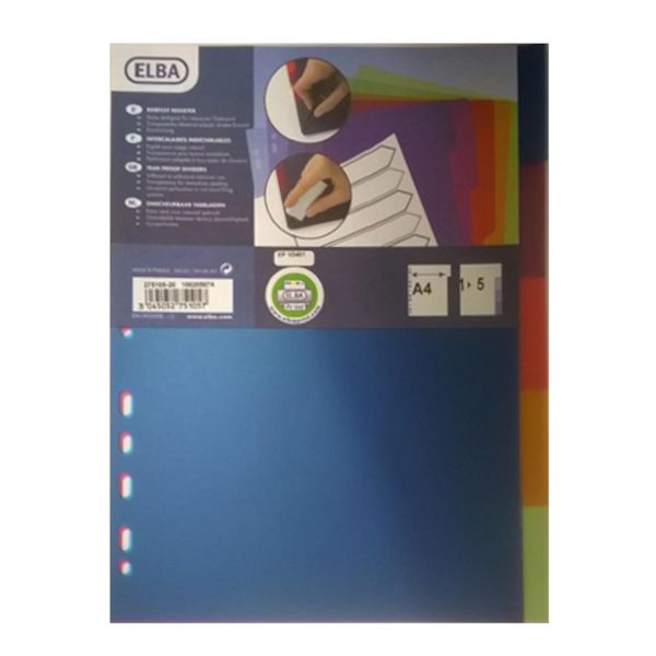 1x Pk Elba A4 5-Tab Tear-Proof Dividers Organisers Universal Perforation