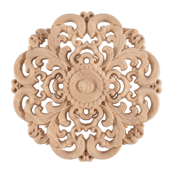 Rubber wood Carved Long Applique Flower Door Decor Wood color