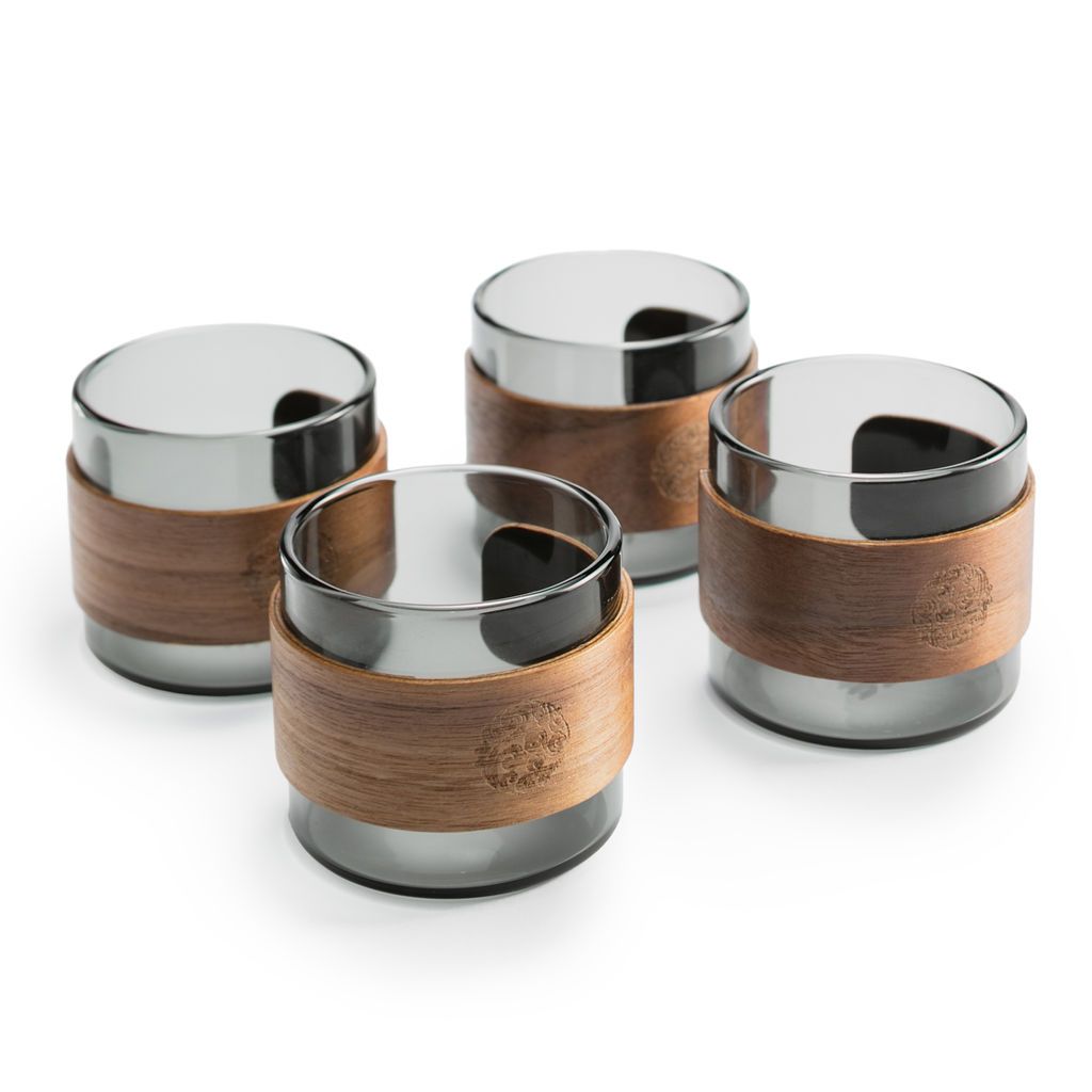 Barista's Friend Glass Coffee /Tea Cups with Bamboo Detail - 150ml - 4 Pack