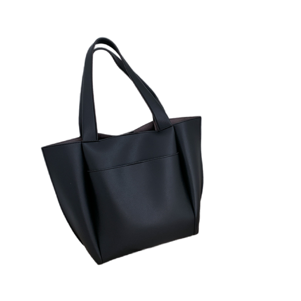 Women PU Leather Big Tote Bag Large Capacity Fashion Shoulder Handbag Black