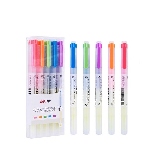 Deli Bright Liquid Highlighter Chisel Tip Pen Type 5 pcs