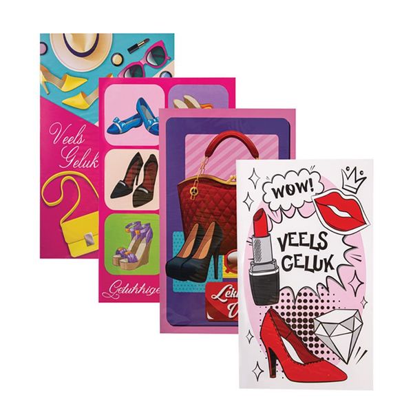 Female Birthday Card &amp; Envelope Afrikaans Wording (4 Pack)