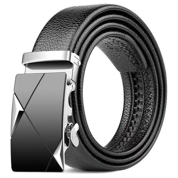 Men's Leather Belt, Automatic Buckle, Adjustable, Silver, Pack of 1