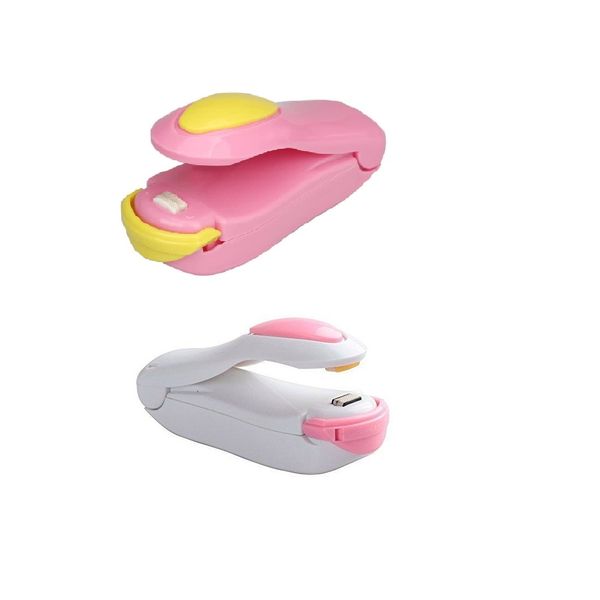 Set of 2 Mini Portable Heat Plastic Bag Sealer- White and Pink