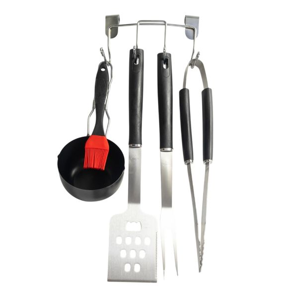 5 Piece Stainless Steel Braai Set - Tools, Sauce Pan &amp; Holder BBQ Tool Kit