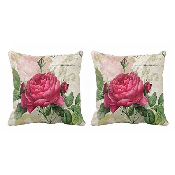 Vintage Floral/Flower Flax Pillow Case Cushion Cover(Rose Flower)