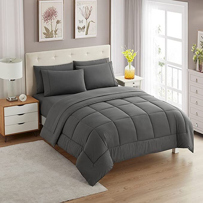 5-piece Plain Comforter Set Dark Grey