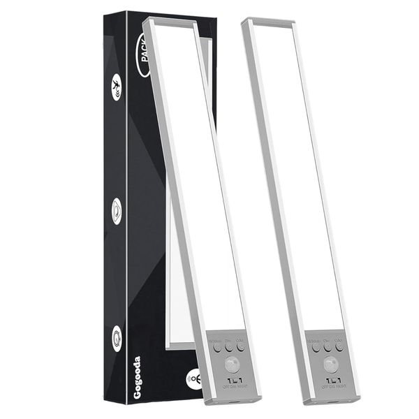 2 Pack Under Cabinet Lights with Motion Sensor LED Wireless Closet Magnetic